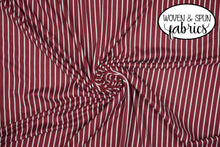 Load image into Gallery viewer, Double Brushed Poly - Burgundy Stripe (narrow)