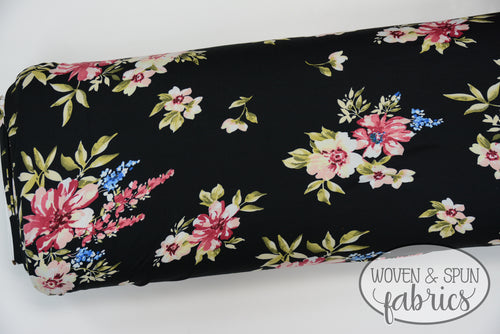 Double Brushed Poly - Black Floral