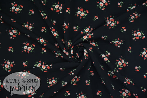 Bubble Crepe Polyester - Black Floral