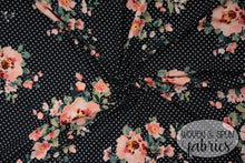 Load image into Gallery viewer, Double Brushed Poly - Black Floral with Dots