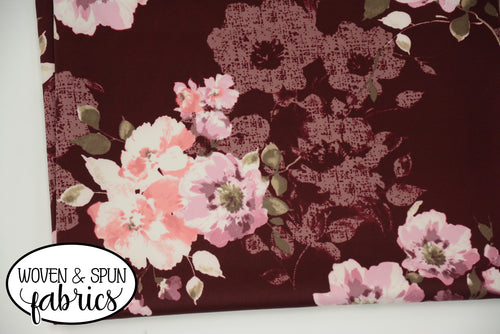 Scuba Knit - Burgundy Floral