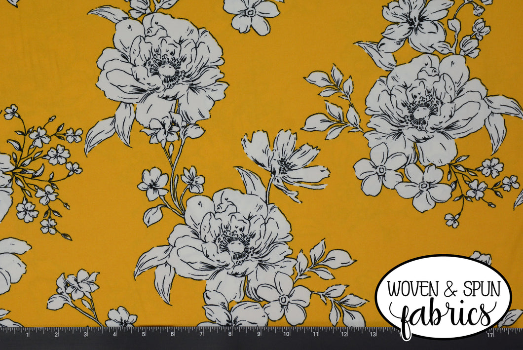 Double Brushed Poly - Mustard Floral